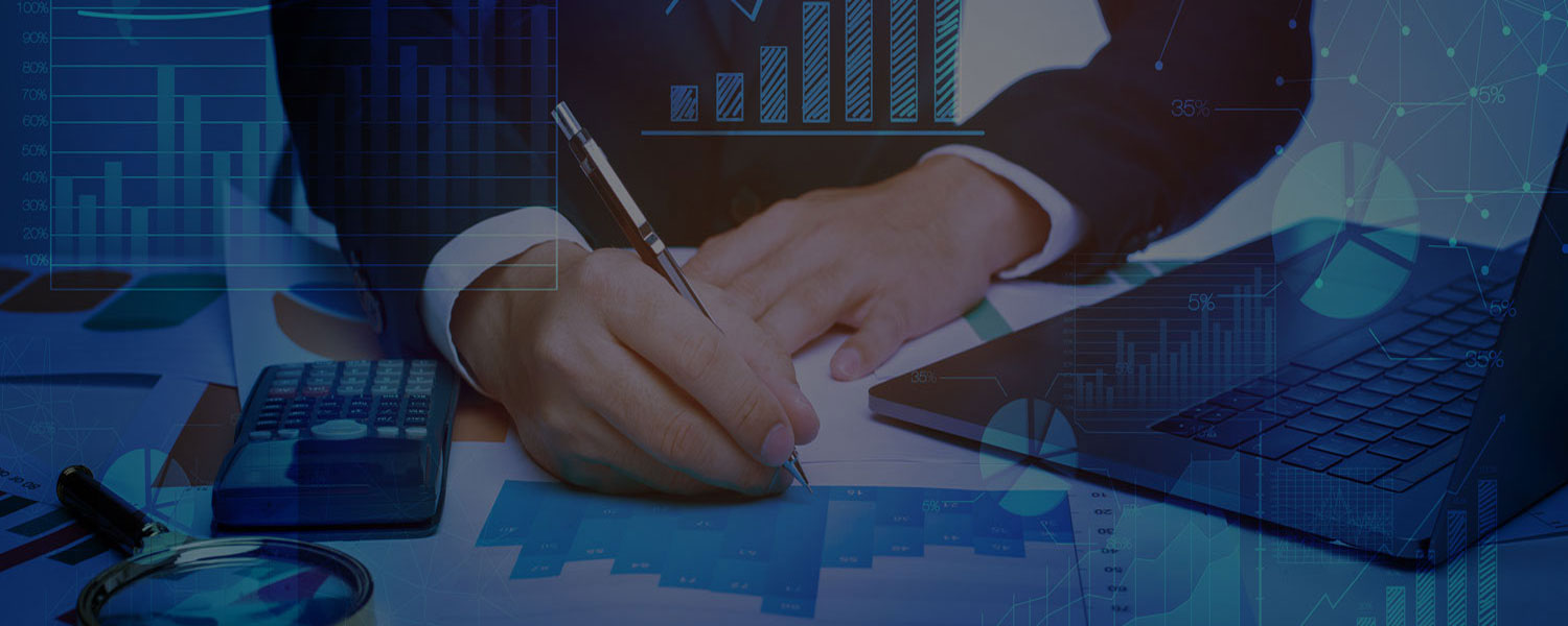 Financial analysis with business charts, calculator and laptop